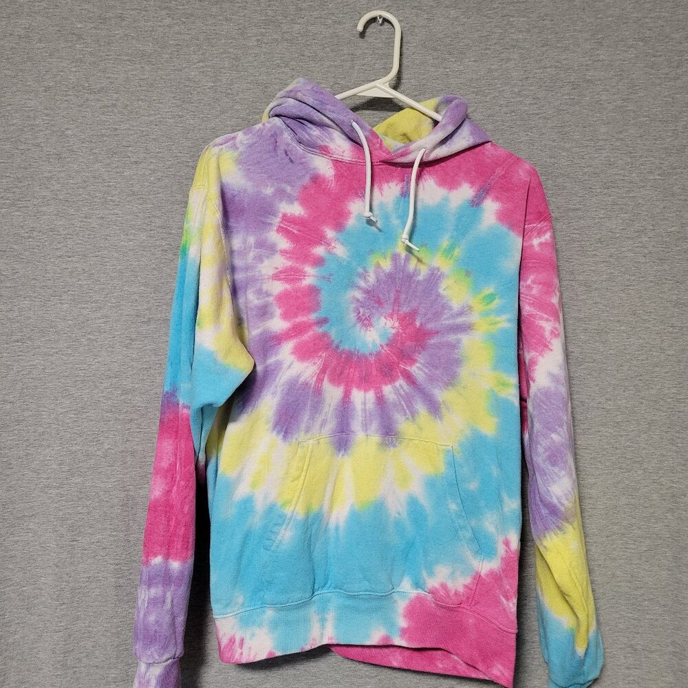 Men's Artist Union Pink Blue Yellow Tie Dye Hoodie Pullover Sweatshirt SMALL